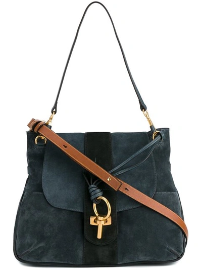 Chloé Medium Lexa Leather Shoulder Bag In Silver Blue