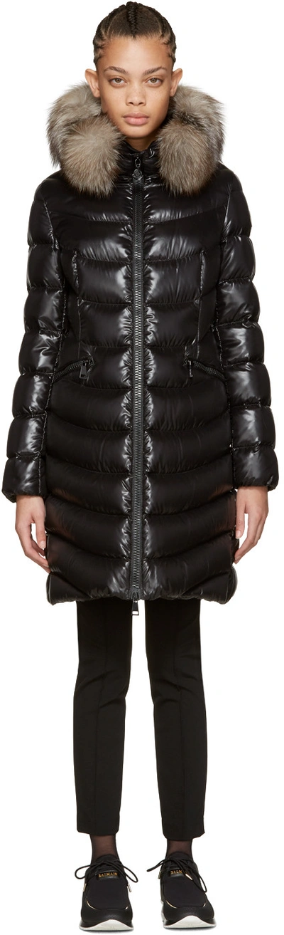 Shop Moncler Black Down & Fur Aphia Coat