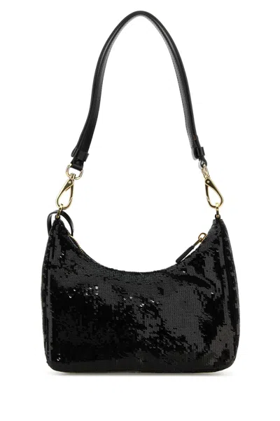 Prada Fabric Re-edition Shoulder Bag With Sequin Embellishment In Black
