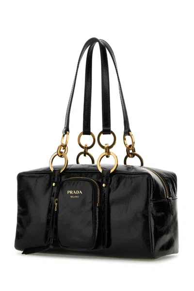 Prada Leather Handbag With Double Handles And Front Pocket