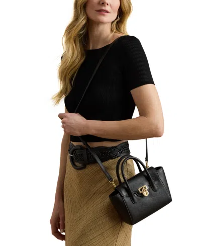 Ralph Lauren Tanner Small Pebbled Leather Satchel In Black