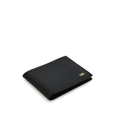 Ferragamo Gancini Grained Leather Bi-fold Wallet In Black