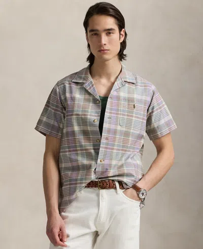 Polo Ralph Lauren Mens 6815 Khaki Green Multi Check-print Short-sleeves Cotton-poplin Shirt