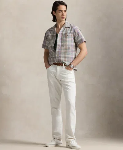 Polo Ralph Lauren Mens 6815 Khaki Green Multi Check-print Short-sleeves Cotton-poplin Shirt