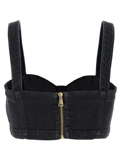 Versace Jeans Couture Baroque Buckle Denim Top With Heart Neck