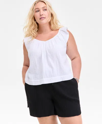 On 34th Plus Size Cotton Gauze V-neck Flutter-sleeve Top, Exclusively At Macy's In White