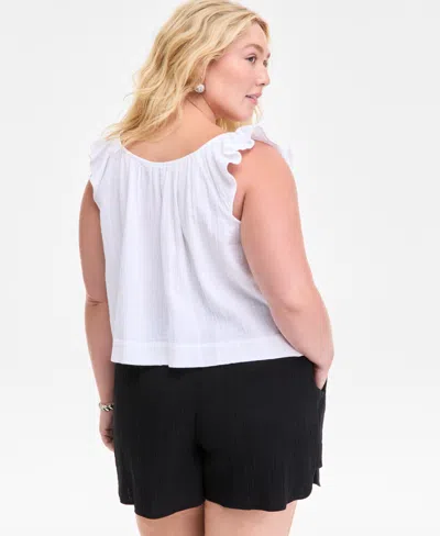 On 34th Plus Size Cotton Gauze V-neck Flutter-sleeve Top, Exclusively At Macy's In White