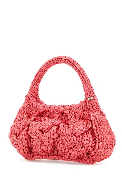 Jw Anderson Fuchsia Raffia Small Cable Handbag