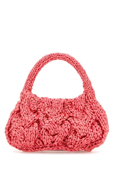Jw Anderson Fuchsia Raffia Small Cable Handbag