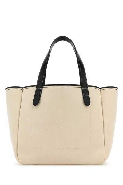 Jw Anderson White Shopper With Jw Logo On The Front In Canvas And Leather Woman In Neutral