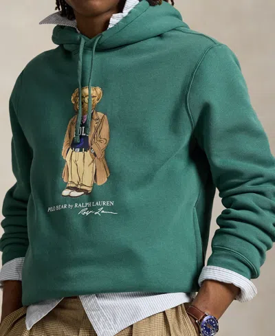 Polo Ralph Lauren Green Hoodie With Drawstring Hood And Logo Print On The Front In Cotton Blend Man In Green