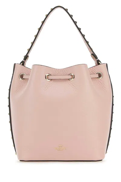 Valentino Light Pink Leather Rockstud Bucket Bag