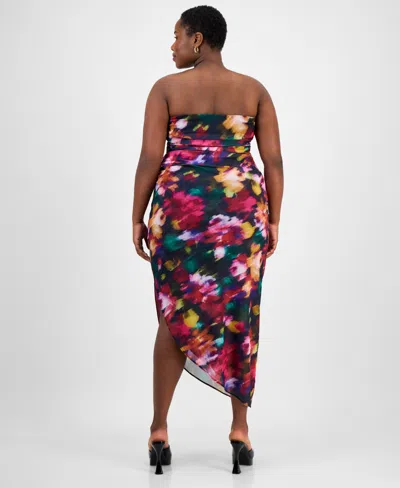 Emerald Sundae Trendy Plus Size Strapless Midi Bodycon Dress In Multi