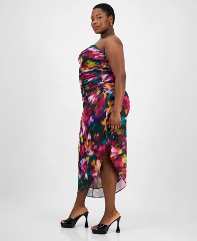 Emerald Sundae Trendy Plus Size Strapless Midi Bodycon Dress In Multi