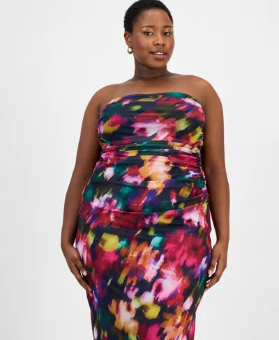 Emerald Sundae Trendy Plus Size Strapless Midi Bodycon Dress In Multi