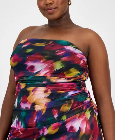 Emerald Sundae Trendy Plus Size Strapless Midi Bodycon Dress In Multi