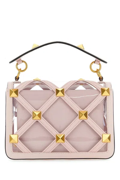 Valentino Pastel Pink Polymeric Material And Leather Medium Roman Stud Handbag