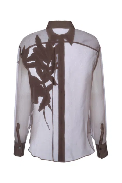 Brunello Cucinelli Brown Shirt With Semi-transparent Design And Embroidery On The Front In Silk Woman In Brown