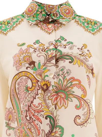 Etro Multicolor Shirt With Classic Collar And All-over Paisley Print In Cotton And Silk Woman