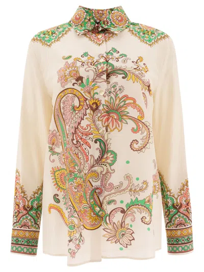 Etro Multicolor Shirt With Classic Collar And All-over Paisley Print In Cotton And Silk Woman