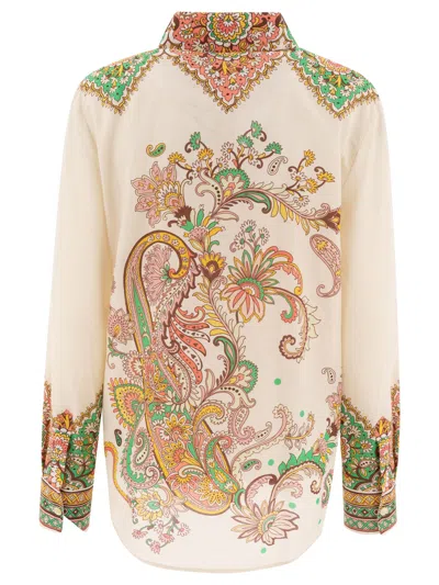 Etro Multicolor Shirt With Classic Collar And All-over Paisley Print In Cotton And Silk Woman