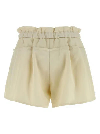 Moncler Twill Shorts With Drawstring Waist And Ruffled Trim In Neutral