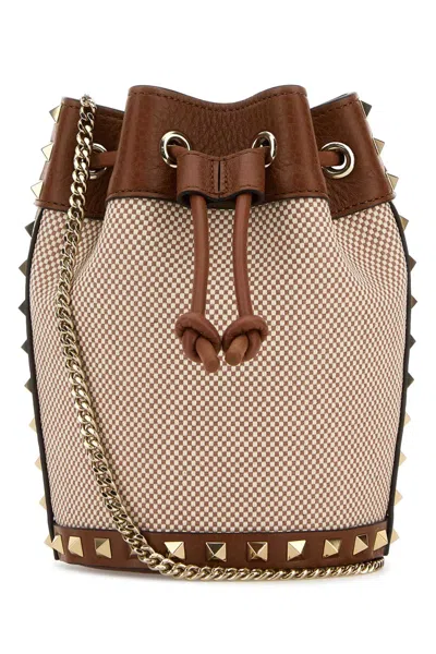Valentino Two-tone Canvas Rockstud Bucket Bag