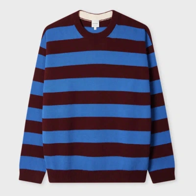 Paul Smith Lambswool Blue And Maroon Stripe Crew Neck Sweater Red