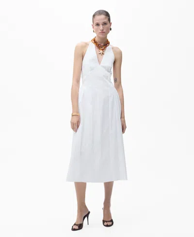Mango Cotton Halter Neck Drop Waist Midaxi Dress In White