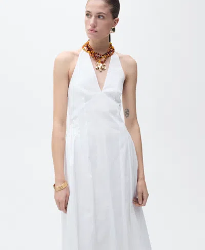 Mango Cotton Halter Neck Drop Waist Midaxi Dress In White