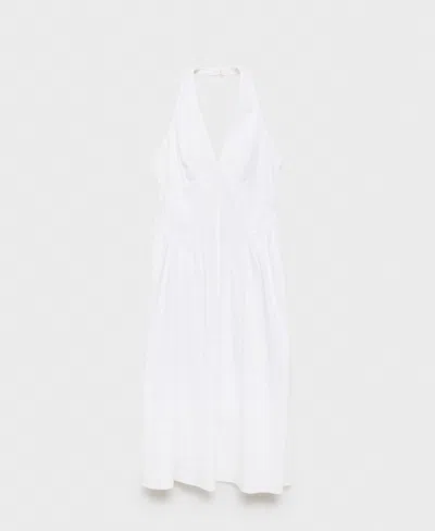 Mango Cotton Halter Neck Drop Waist Midaxi Dress In White