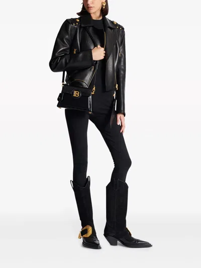 Balmain Small B-buzz Dynasty Leather Shoulder Bag In Black
