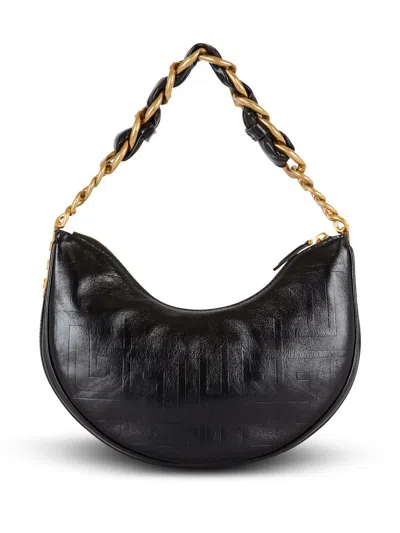 Balmain 1945 Soft Moon Bag In Crinkled Calfskin Leather Embossed With A Pb Labyrinth Monogram