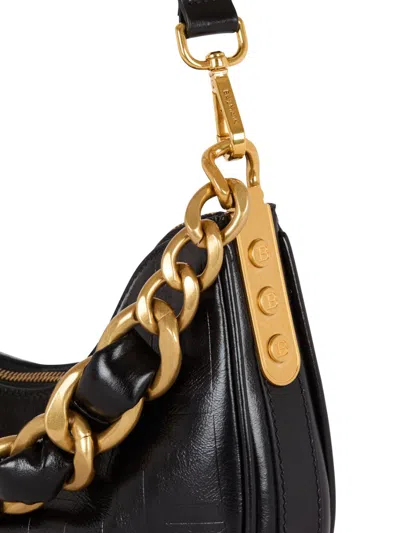 Balmain 1945 Soft Moon Bag In Crinkled Calfskin Leather Embossed With A Pb Labyrinth Monogram