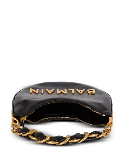 Balmain 1945 Soft Moon Bag In Crinkled Calfskin Leather Embossed With A Pb Labyrinth Monogram