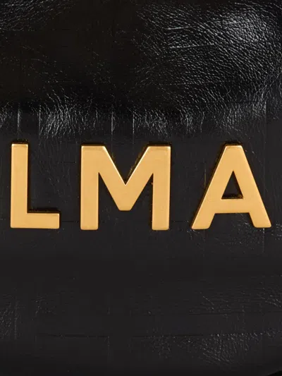 Balmain 1945 Soft Moon Bag In Crinkled Calfskin Leather Embossed With A Pb Labyrinth Monogram