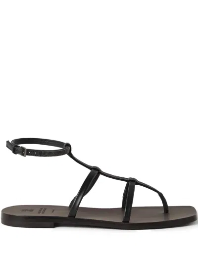 Brunello Cucinelli Black Sandals With Precious Strap