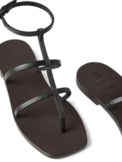 Brunello Cucinelli Black Sandals With Precious Strap