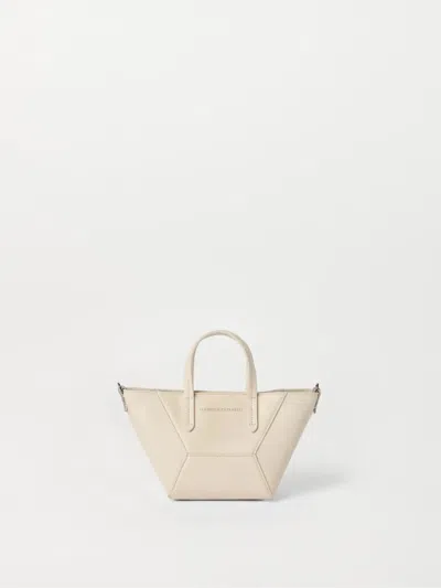 Brunello Cucinelli Structured Geometric Paneling Shoulder Bag With Detachable Strap In Neutral