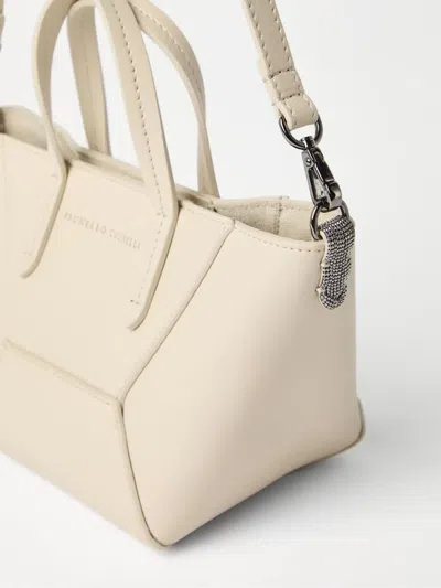 Brunello Cucinelli Structured Geometric Paneling Shoulder Bag With Detachable Strap In Neutral