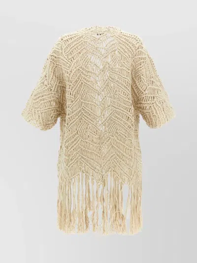 Brunello Cucinelli 'macramé Crochet' Short Sleeve Cardigan With Fringe