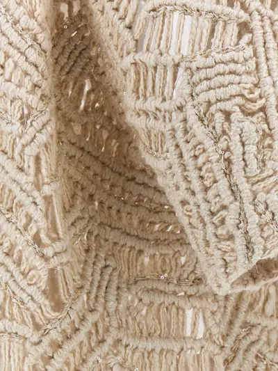 Brunello Cucinelli 'macramé Crochet' Short Sleeve Cardigan With Fringe