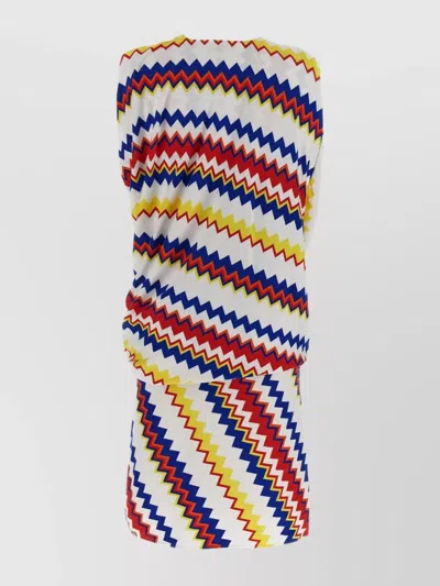 Missoni Zigzag Pattern Sleeveless Draped Back Dress In Multi