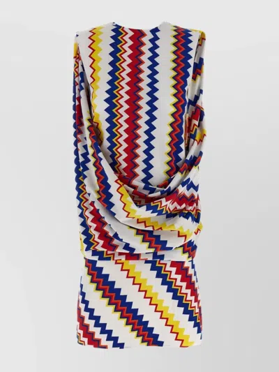 Missoni Zigzag Pattern Sleeveless Draped Back Dress In Multi