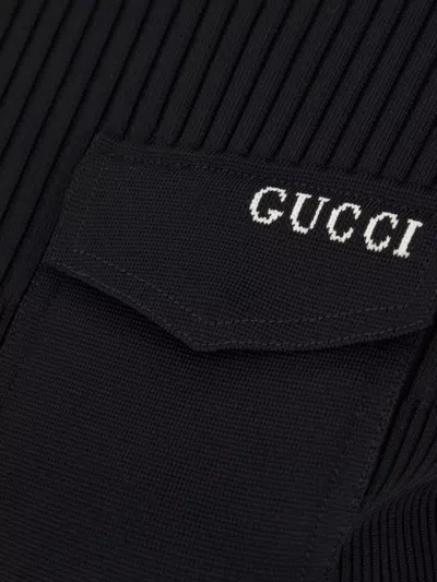 Gucci Stretch Nylon Blend Dress With Chest Pocket In Black