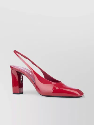 Prada Block Heel Patent Finish Pointed Toe Pumps
