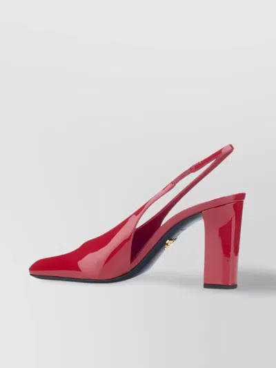 Prada Block Heel Patent Finish Pointed Toe Pumps