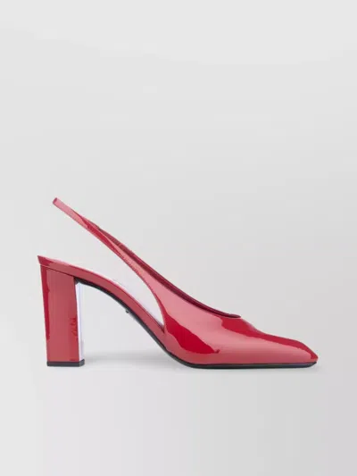 Prada Block Heel Patent Finish Pointed Toe Pumps
