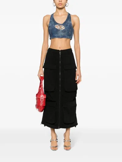 Diesel Blue Crop Top In Cotton Blend