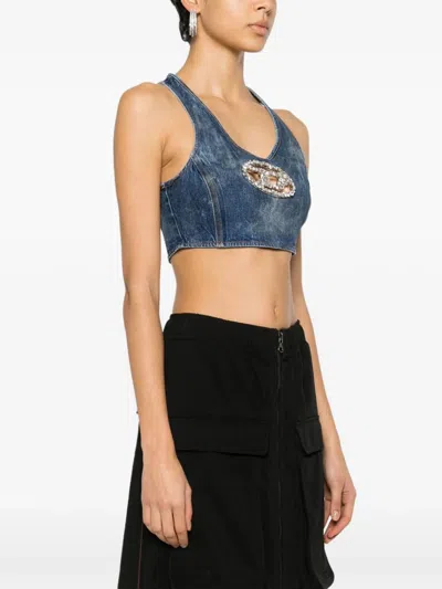 Diesel Blue Crop Top In Cotton Blend